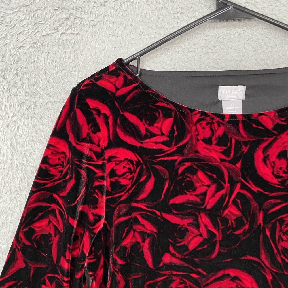 Chicos Travelers Dress Womens 4/6 Red Rose Velvet Sheath‎ Midi Party Cocktail 0 - Picture 5 of 15